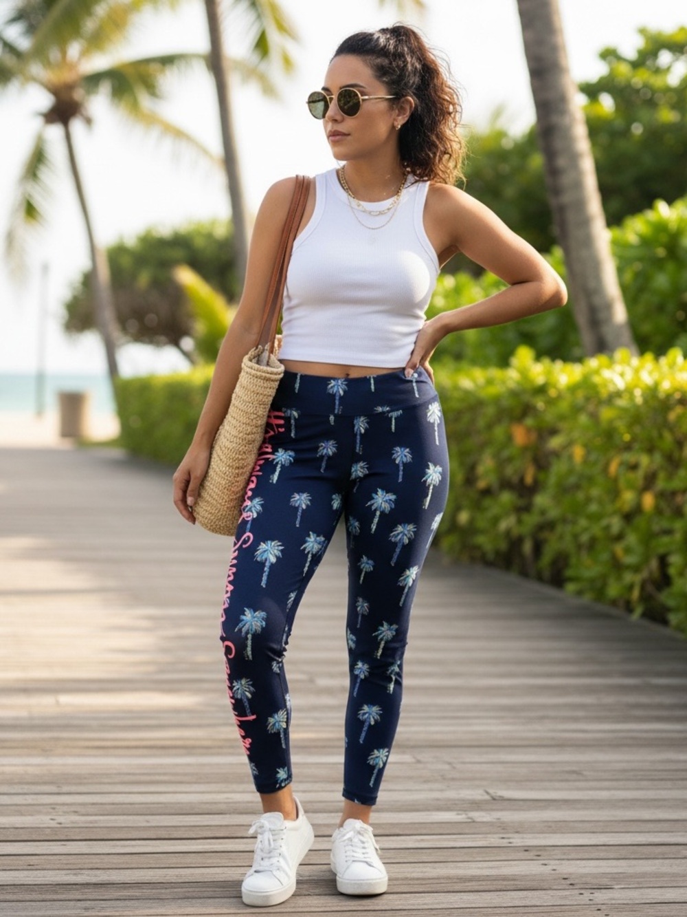 • Lilly Pulitzer • Navy Palm Print High-Rise Leggings Large
